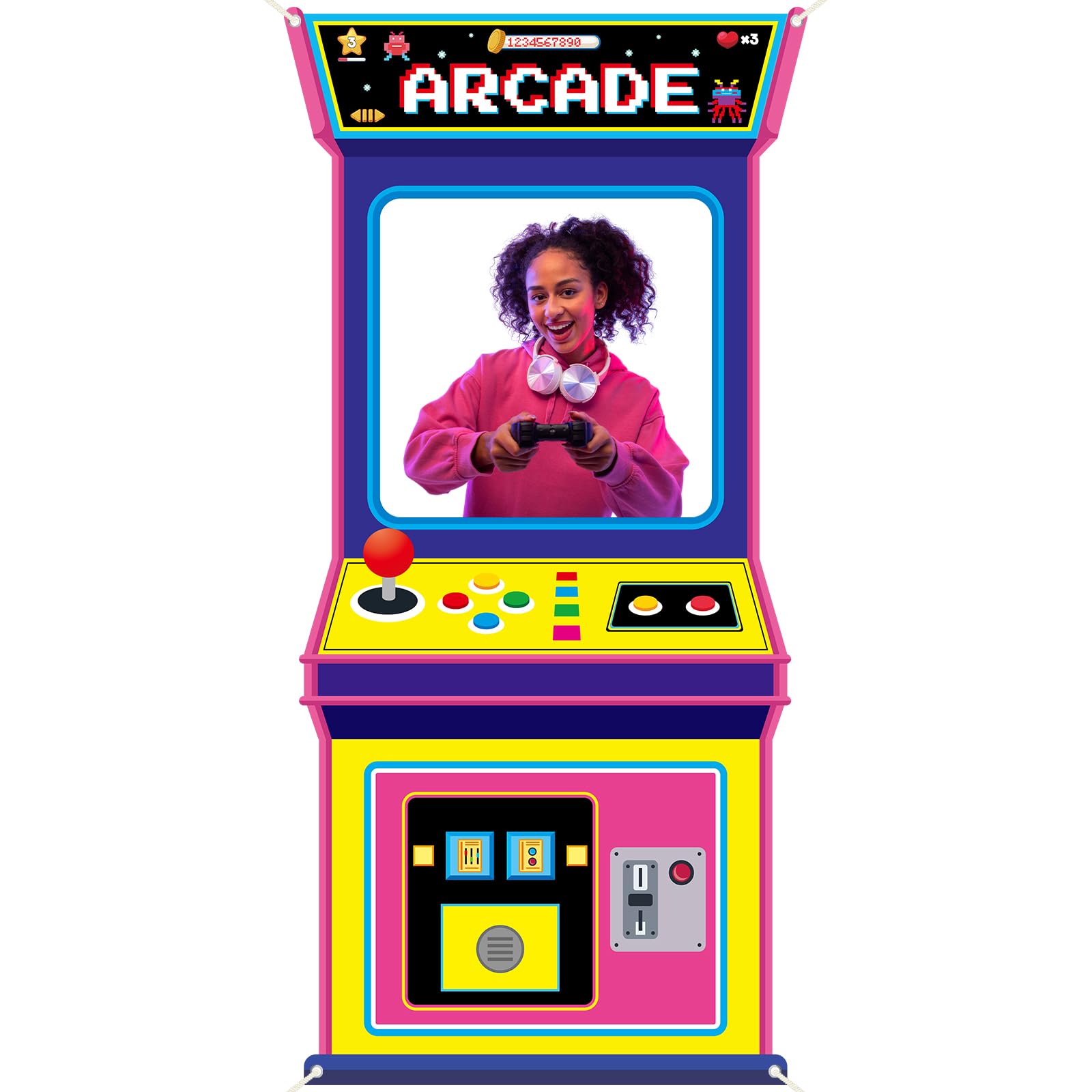 Retro Gaming Banner - Retro-Videospiel-Stoff-Hintergrund für Arcade-Spiele, Neon-Party-Fotokulisse, 80er- und