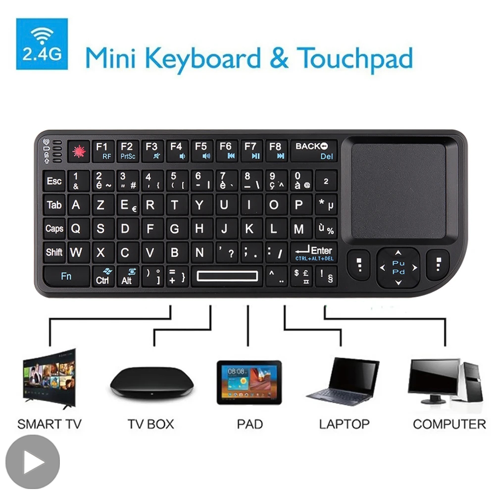 Retro Gaming Tv Box - Mini-Funktastatur mit Hintergrundbeleuchtung, französischer Azerty, Spanisch