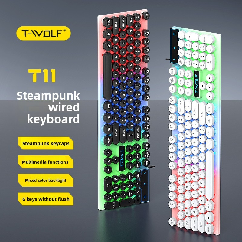 Retro Gaming Keycaps - T-WOLF T11 Retro Punk Gaming-Tastatur mit