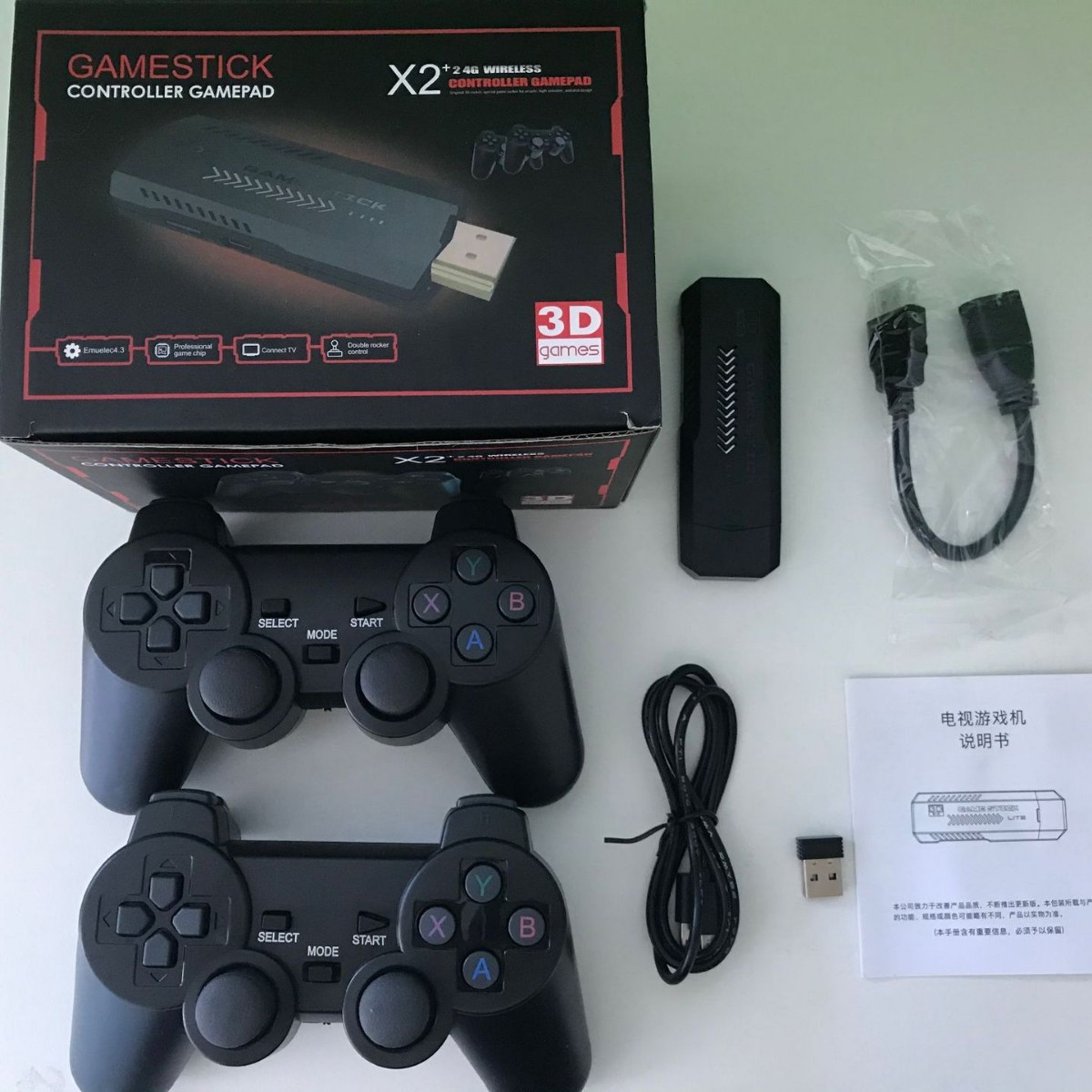 Retro Gaming Game Stick - X2 Retro-Videospielkonsole 2,4G Kabellose Doppel-Controller 3D-Arcade-Spielstick